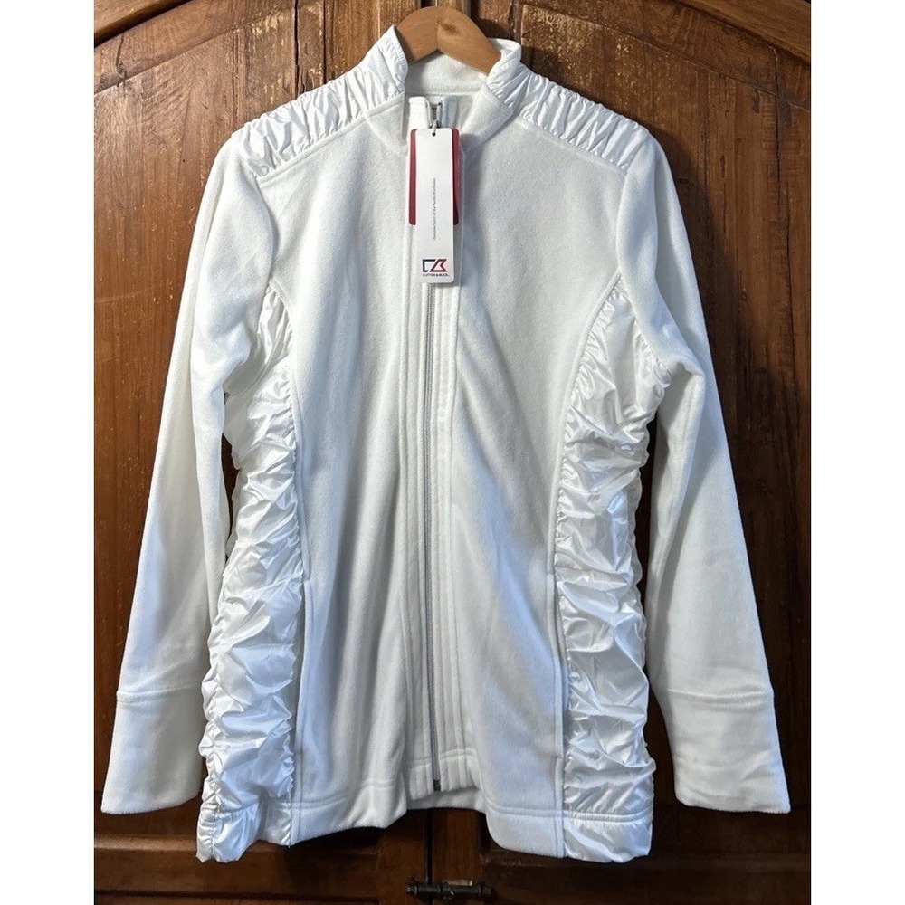 NWT Women's Cutter and Buck Golf Full Zip Jacket Sz Large Pockets Side Ruching